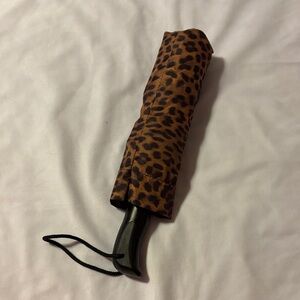 Chico’s Leopard Print Black Lined Compact Umbrella